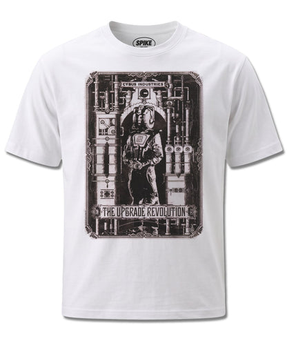 Dr Who Cyberman Upgrade Revolution (Dr Who) design, front view on White M137, Rock Off Retail official merch
