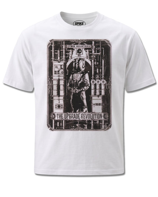 Dr Who Cyberman Upgrade Revolution (Dr Who) design, front view on White M137, Rock Off Retail official merch