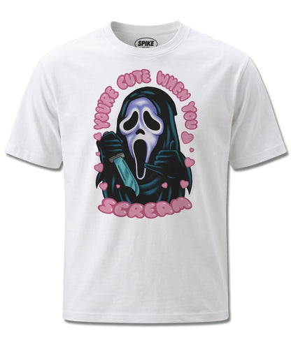 Ghost Face You're Cute When You Scream (Ghost Face) design, front view on White M137, Rock Off Retail official merch
