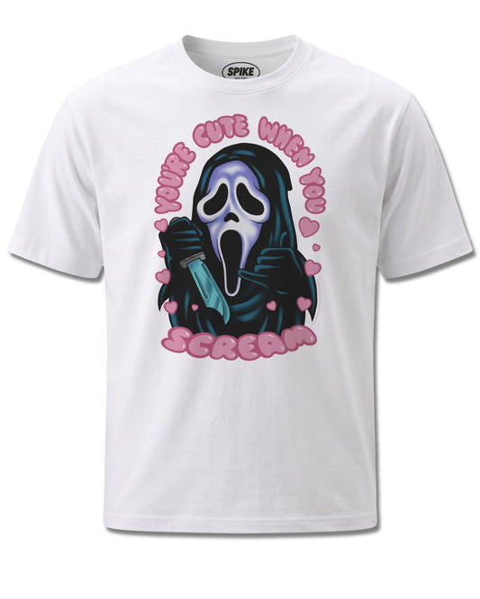 Ghost Face You're Cute When You Scream (Ghost Face) design, front view on White M137, Rock Off Retail official merch