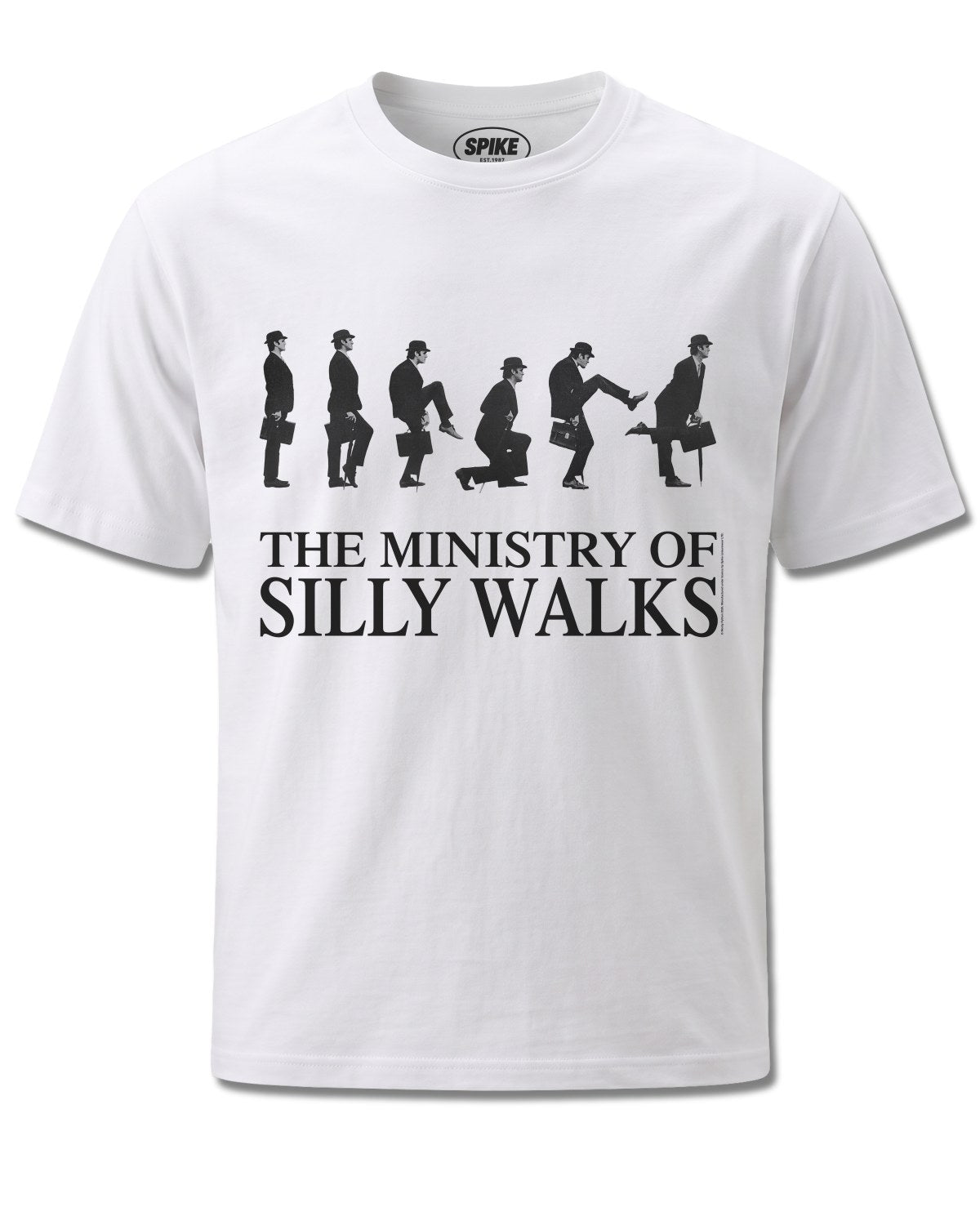 Monty Python Ministry Of Silly Walks (Monty Python) design, front view on White M137, Rock Off Retail official merch