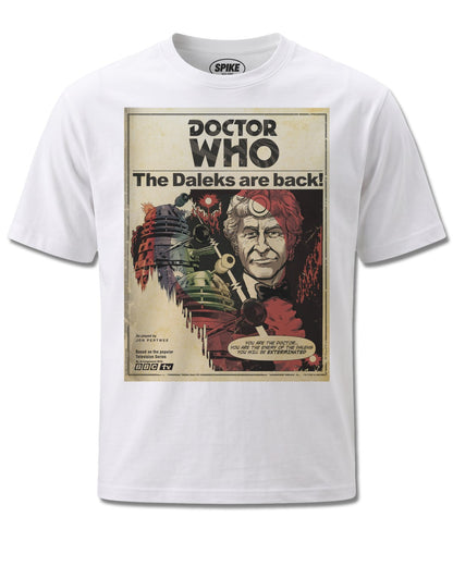 Dr Who Doctor Who The Daleks Are Back (Dr Who) design, front view on White M137, Rock Off Retail official merch