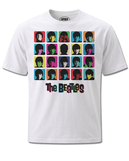 Beatles Hard Day's Night Multi Colour (The Beatles) design, front view on White M137, Rock Off Retail official merch