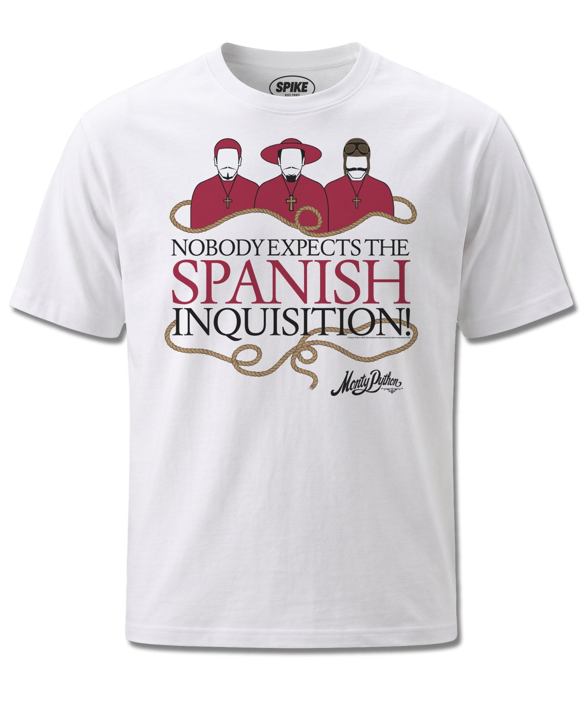Monty Python Spanish Inquisition (Monty Python) design, front view on White M137, Rock Off Retail official merch