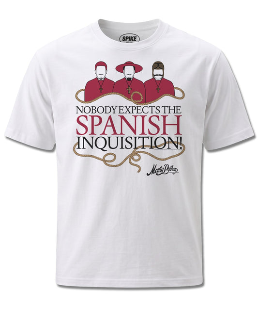 Monty Python Spanish Inquisition (Monty Python) design, front view on White M137, Rock Off Retail official merch