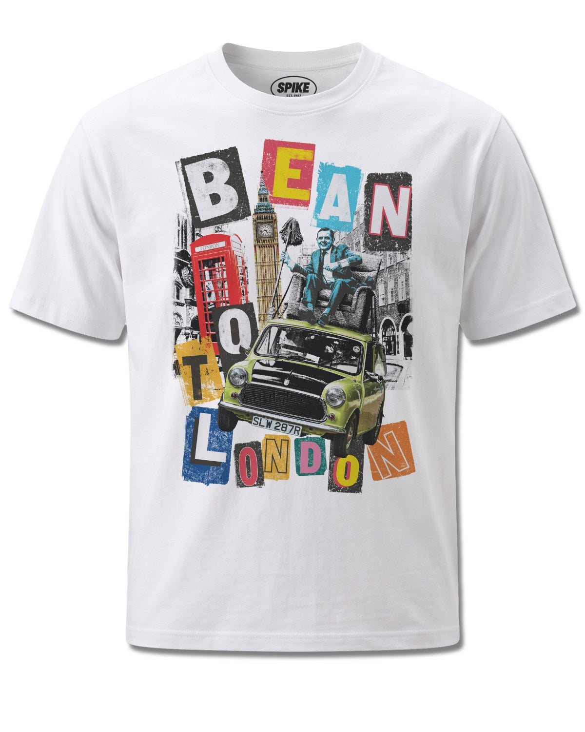 Mr Bean London (Mr Bean) design, front view on White M137, Rock Off Retail official merch