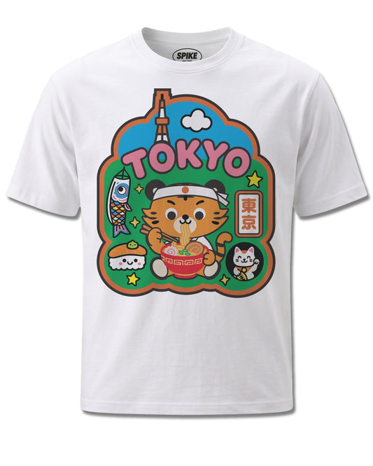 Pango Tokyo Noodles Tiger (Pango) design, front view on White M137, Rock Off Retail official merch