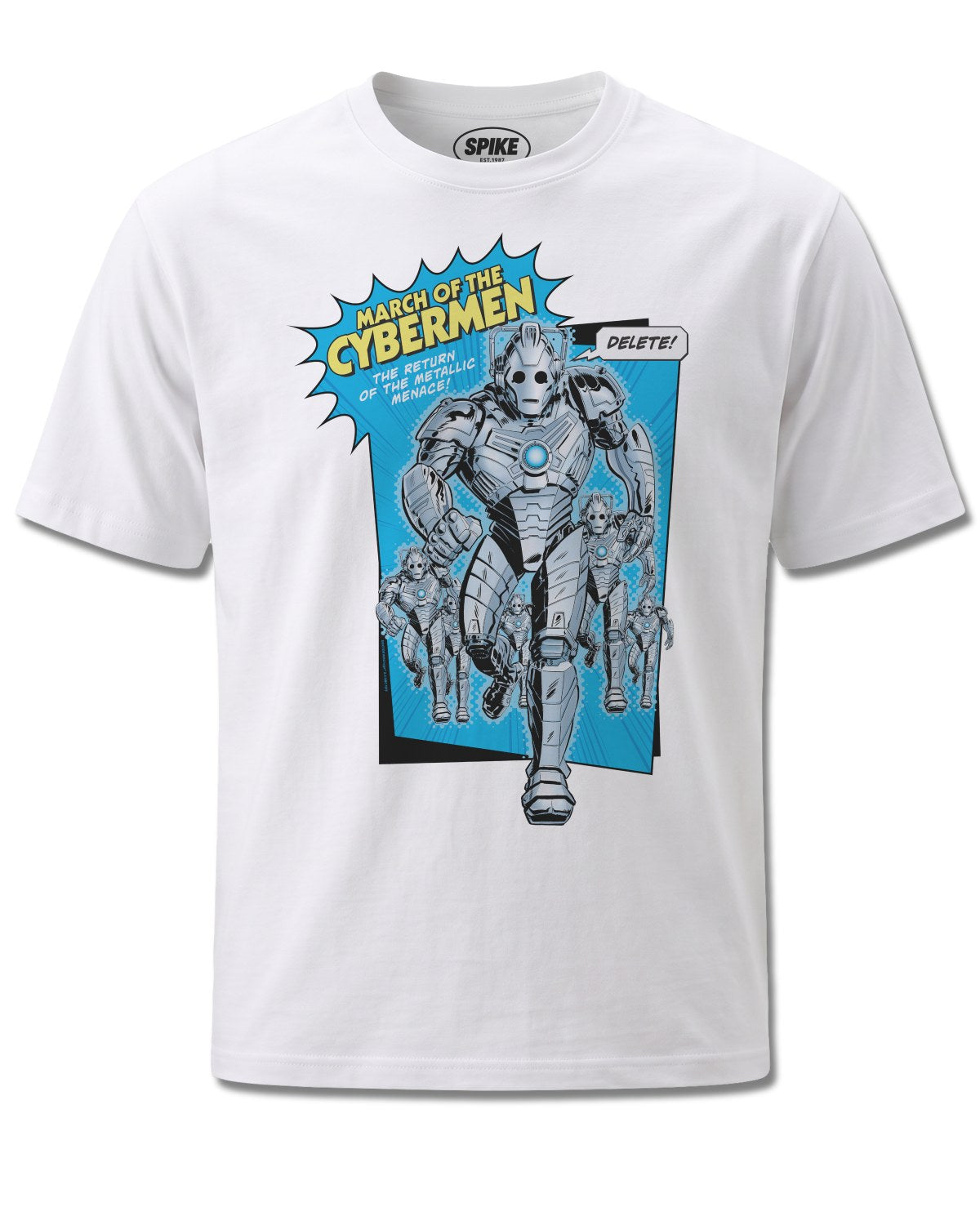 Dr Who Doctor Who March Of The Cybermen (Dr Who) design, front view on White M137, Rock Off Retail official merch