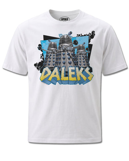 Dr Who Doctor Who Daleks On The March (Dr Who) design, front view on White M137, Rock Off Retail official merch