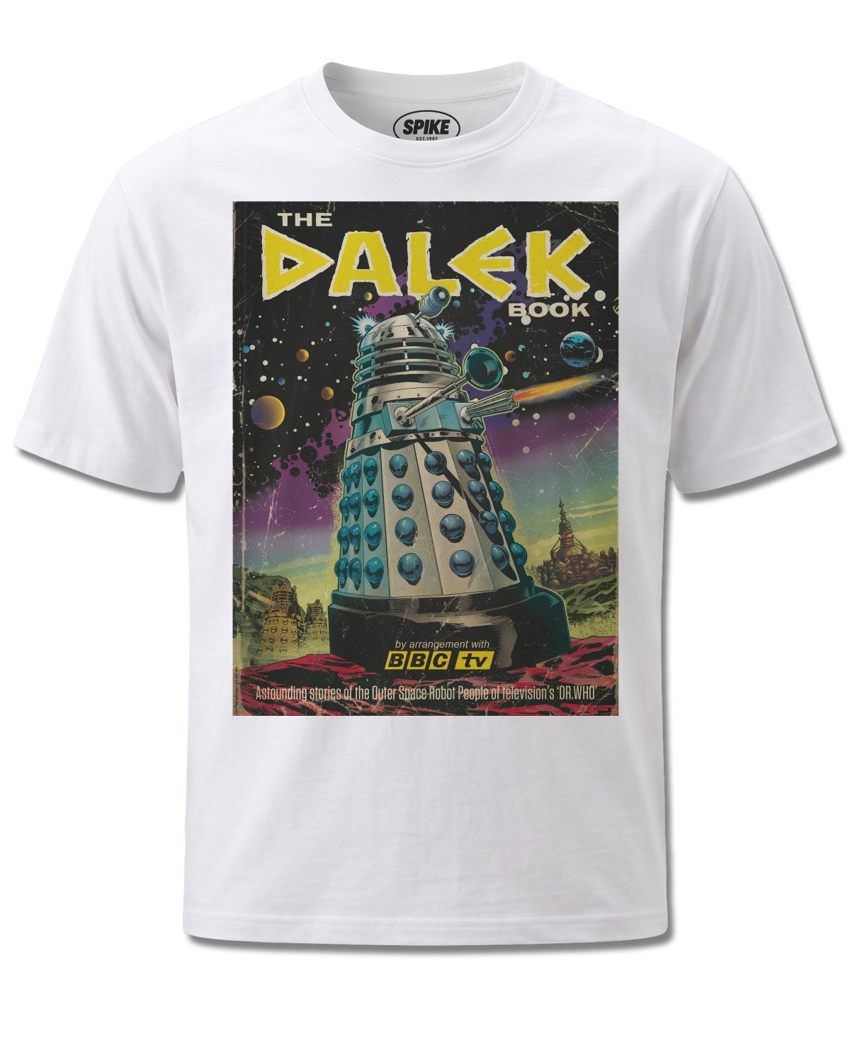 Dr Who The Daleks Comic Cover (Dr Who) design, front view on White M137, Rock Off Retail official merch