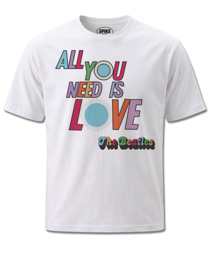 Beatles All You Need Is Love (The Beatles) design, front view on White M137, Rock Off Retail official merch