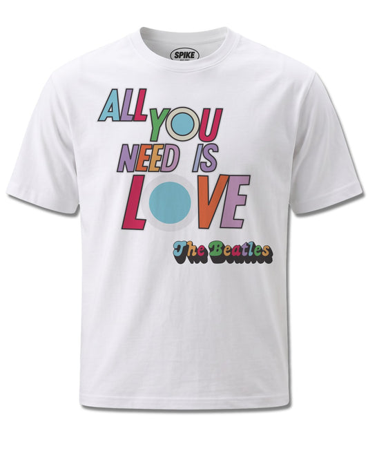 Beatles All You Need Is Love (The Beatles) design, front view on White M137, Rock Off Retail official merch
