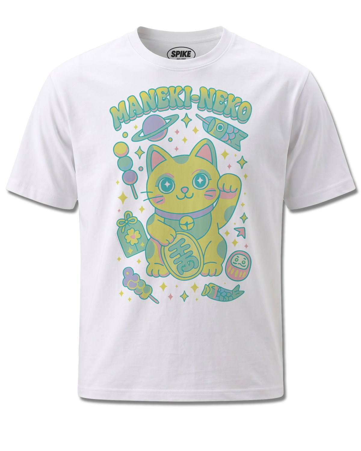 Pango Meneki Neko (Pango) design, front view on White M137, Rock Off Retail official merch