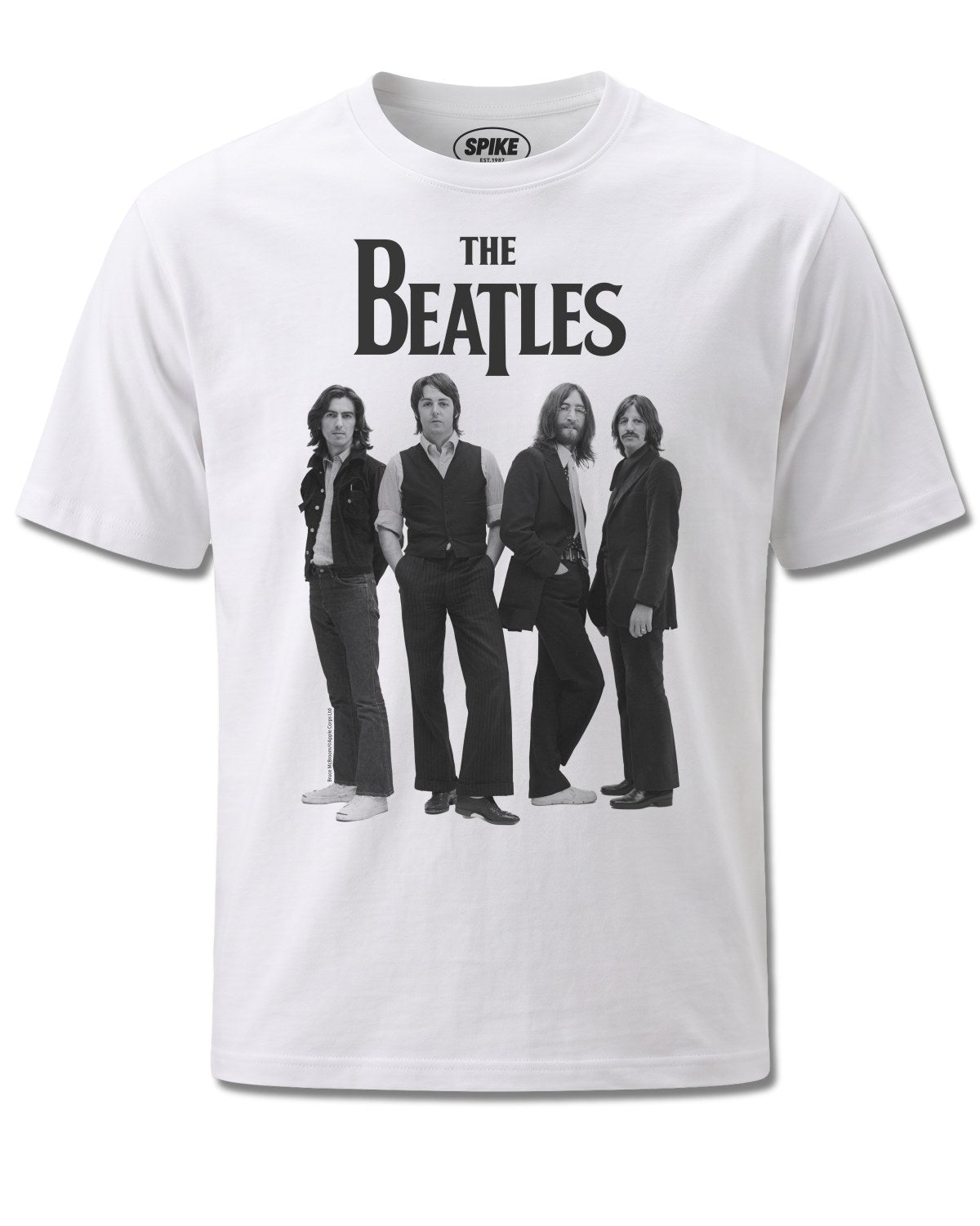 Beatles Standing (The Beatles) design, front view on White M137, Rock Off Retail official merch
