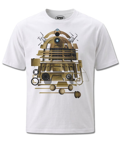 Dr Who Exploding Dalek (Dr Who) design, front view on White M137, Rock Off Retail official merch