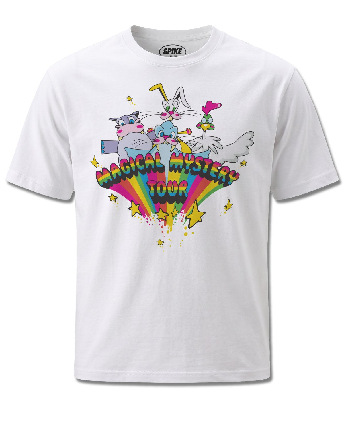 Beatles Magical Mystery Tour (The Beatles) design, front view on White M137, Rock Off Retail official merch