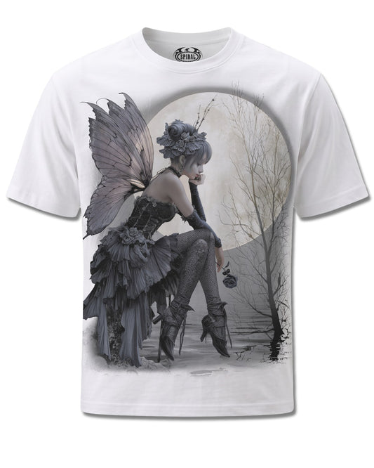 Spiral Reflections design, front view on White M137, Rock Off Retail official merch