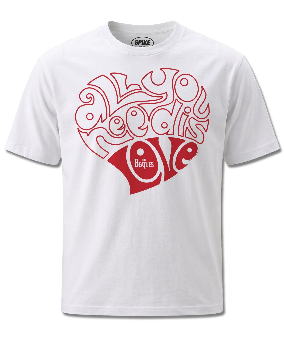 Beatles All You Need Is Love Heart (The Beatles) design, front view on White M137, Rock Off Retail official merch