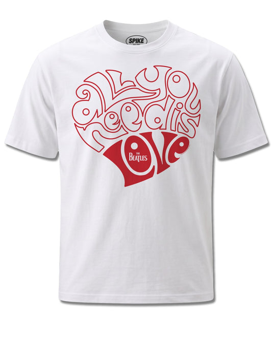 Beatles All You Need Is Love Heart (The Beatles) design, front view on White M137, Rock Off Retail official merch
