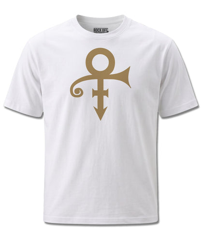 Prince Symbol (Prince) design, front view on White M137, Rock Off Retail official merch
