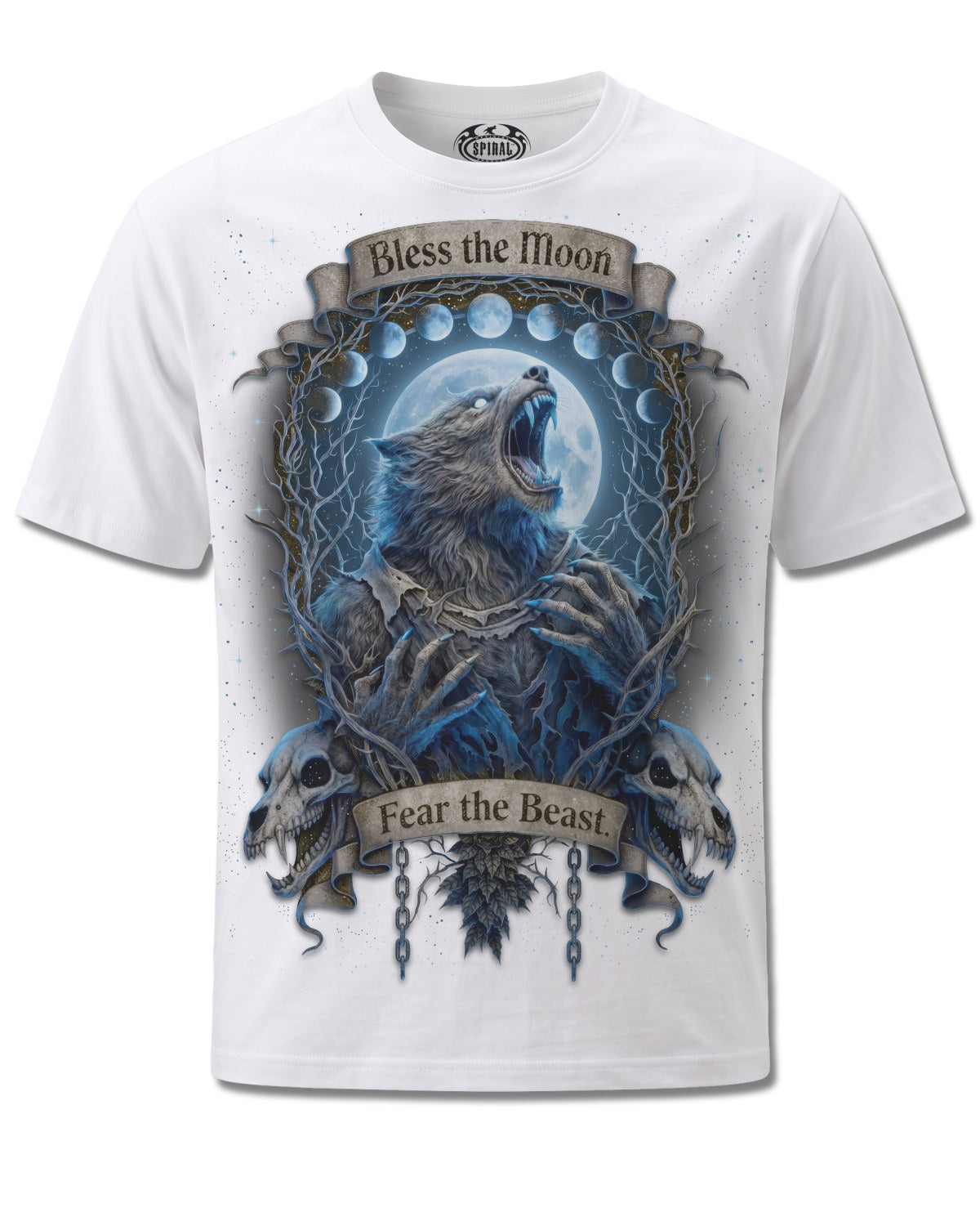 Spiral Fear The Beast design, front view on White M137, Rock Off Retail official merch