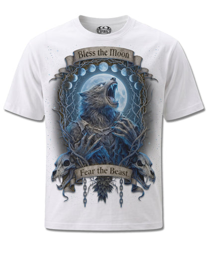 Spiral Fear The Beast design, front view on White M137, Rock Off Retail official merch