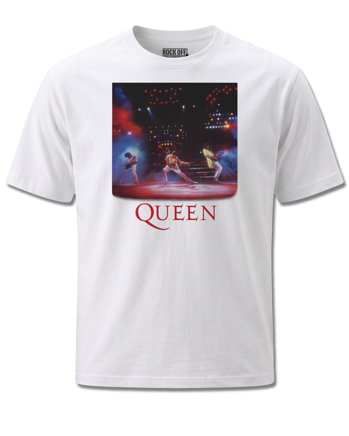 Queen Classic Crest (Queen) design, front view on White M137, Rock Off Retail official merch