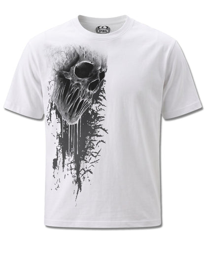 Spiral Bat Curse design, front view on White M137, Rock Off Retail official merch