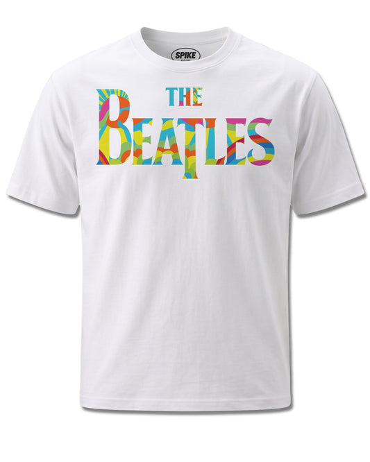 Beatles Rainbow Logo (The Beatles) design, front view on White M137, Rock Off Retail official merch