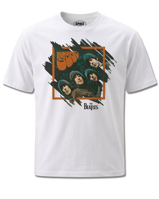 Beatles Rubber Soul Abstract (The Beatles) design, front view on White M137, Rock Off Retail official merch