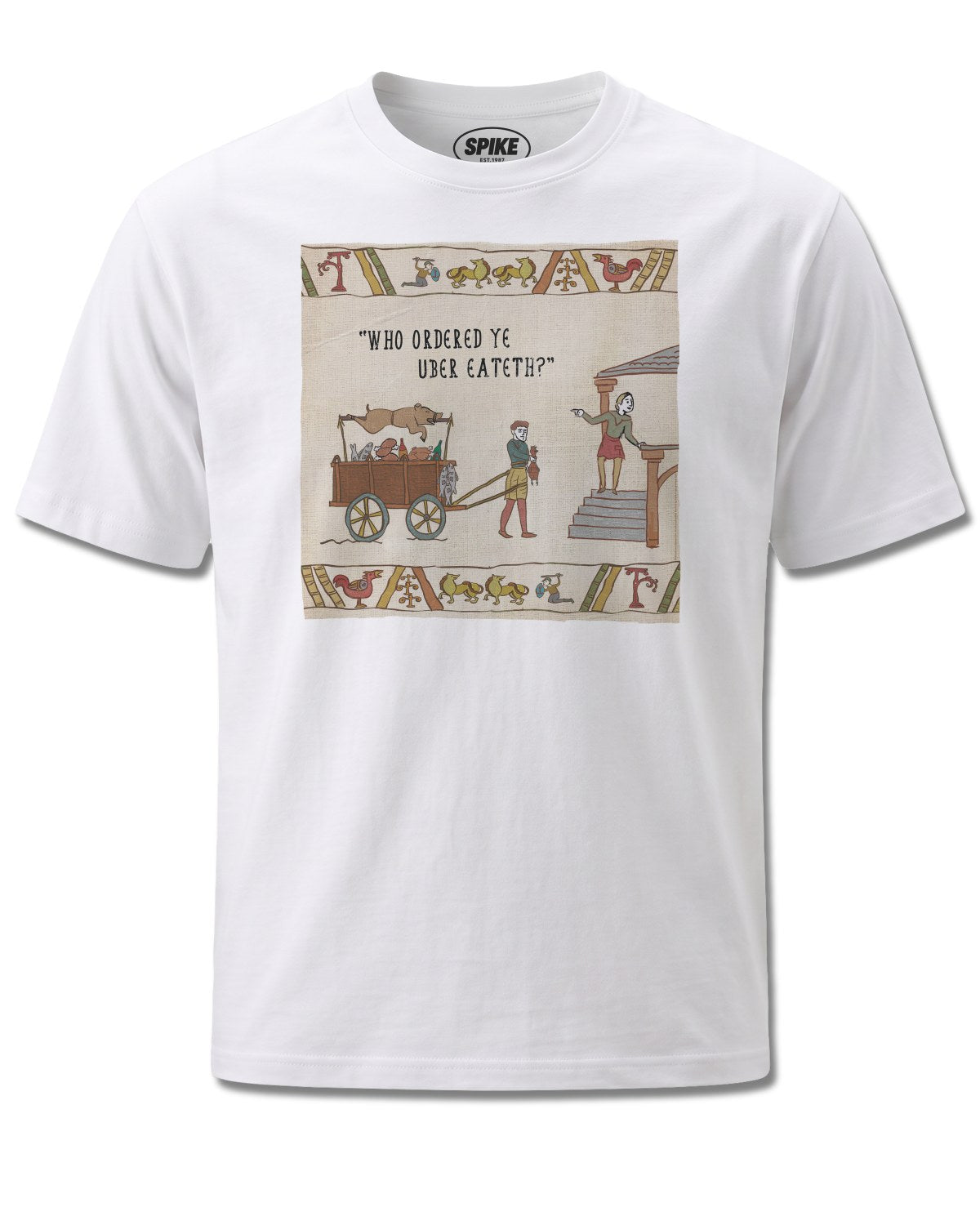 Hysterical Heritage Uber Eateth (Hysterical Heritage) design, front view on White M137, Rock Off Retail official merch