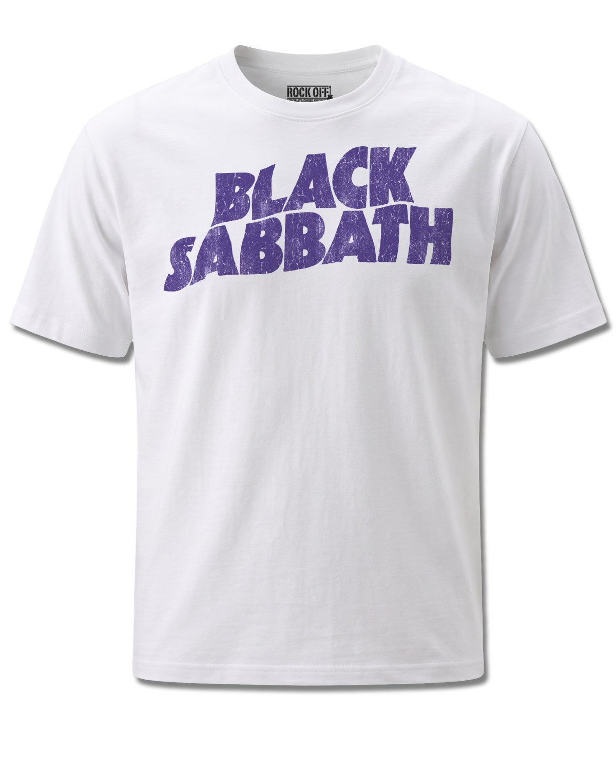 Black Sabbath Wavy Logo (Black Sabbath) design, front view on White M137, Rock Off Retail official merch