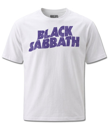 Black Sabbath Wavy Logo (Black Sabbath) design, front view on White M137, Rock Off Retail official merch